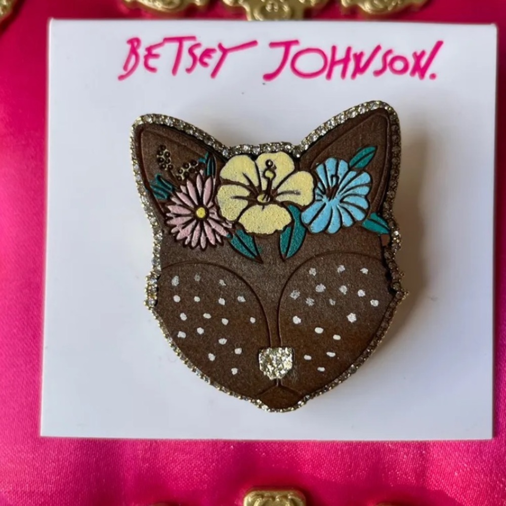 [Betsey Johnson] Woody Critters Wood Fox Head Glitter Pin Brooch VERY RARE NEW - Picture 4 of 7
